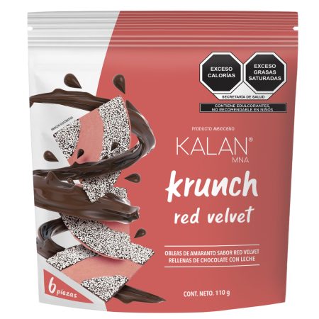 Bolsa de Kalan Krunch sabor Red Velvet, obleas de amaranto rellenas de chocolate con leche, paquete de 6 piezas.